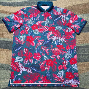 Greyson Golf Shirt Polo Floral Wolf Jungle Print XL Sea Turtle MINT MSRP $118